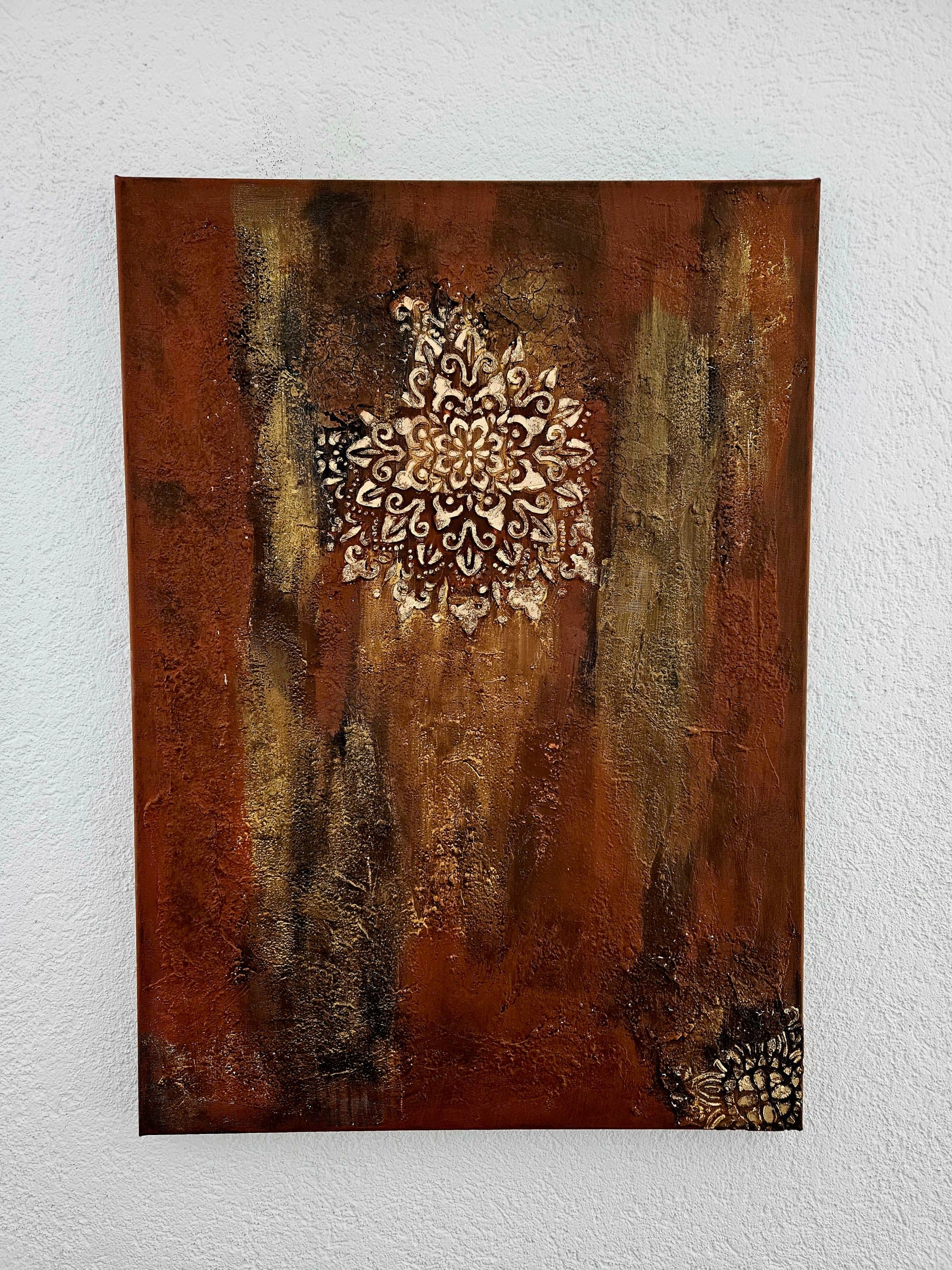 Braunes Mandala Mixed-Media-Gemälde