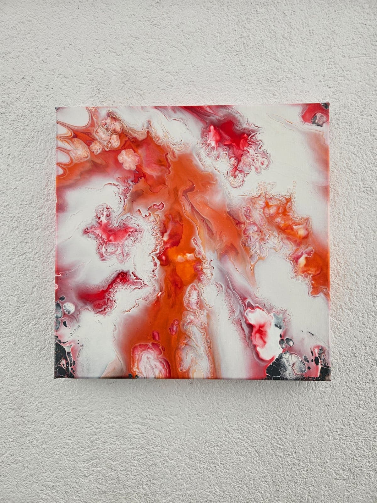 Mixed-Media-Gemälde in Rot-Orange